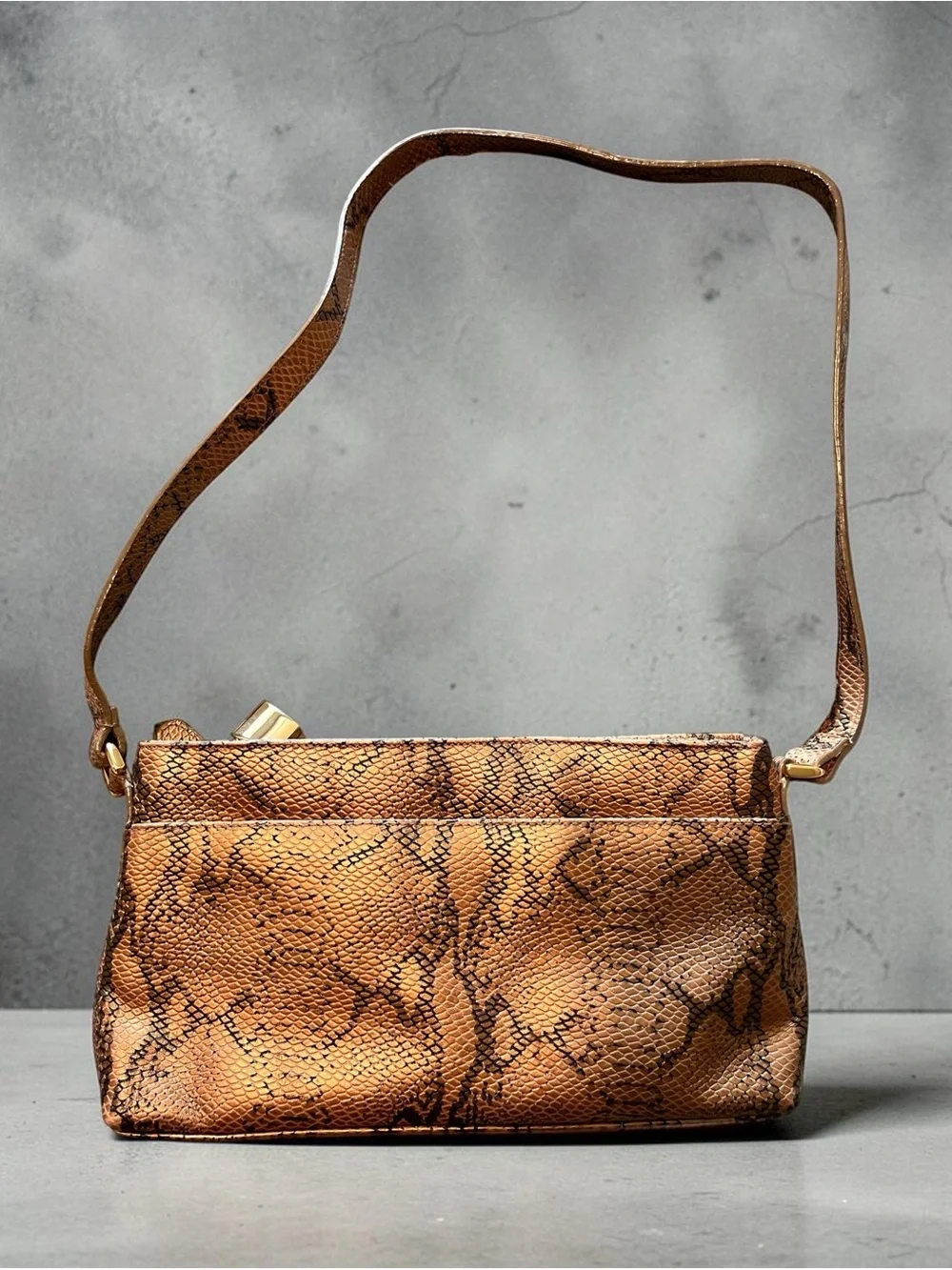 Preston & York Gold and Black Snake-Print Shoulder Bag